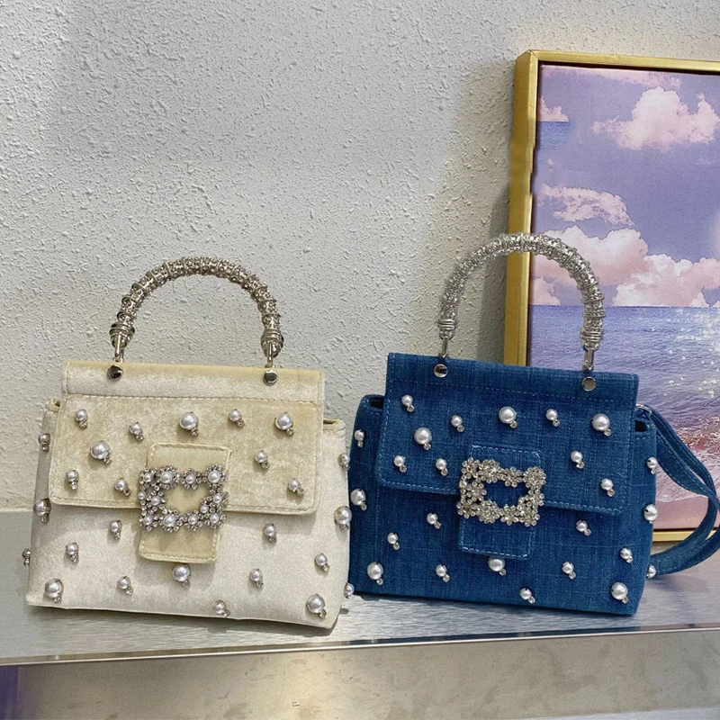 Женская бархатная джинсовая вечерняя сумка-клатч