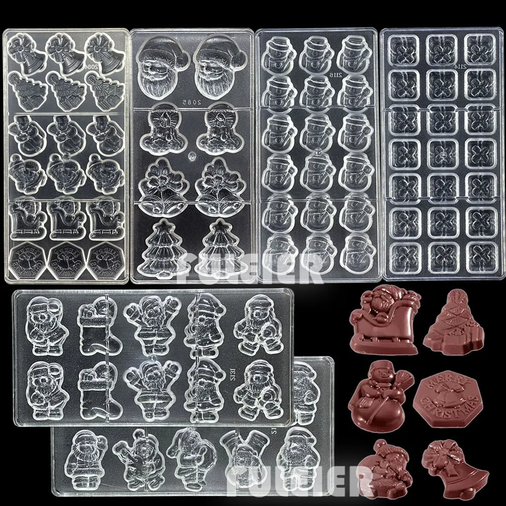 

Christmas Polycarbonate Chocolate Molds Snowman Gift Shape Baking Pastry Candy Bar Mould Sweets Bonbon Cake Confectionery Tool