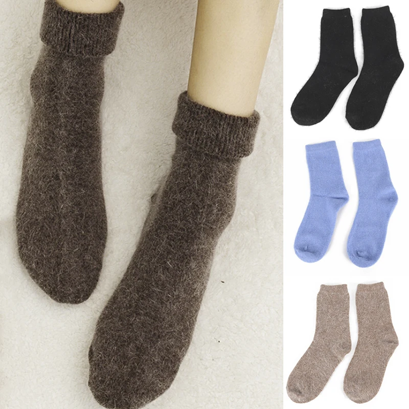 

1pair Winter Women Socks Warm Wool Christmas Mid-calf Socks Woolen Cashmere socks Comfortable Gift Pure color
