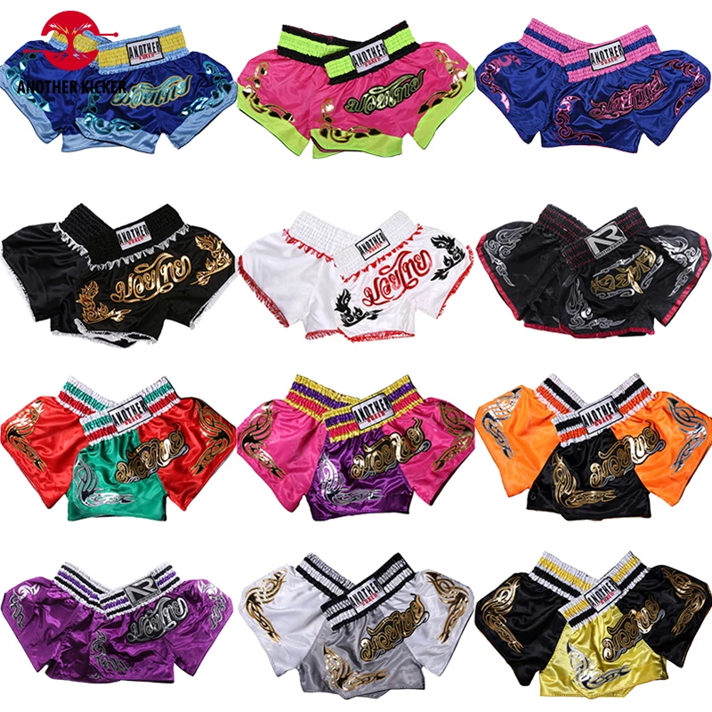 

Muay Thai Shorts Satin Boxing Shorts Men Womens Kids MMA Training Competition Sanda Martial Arts Fight Kickboxing Pants Custom