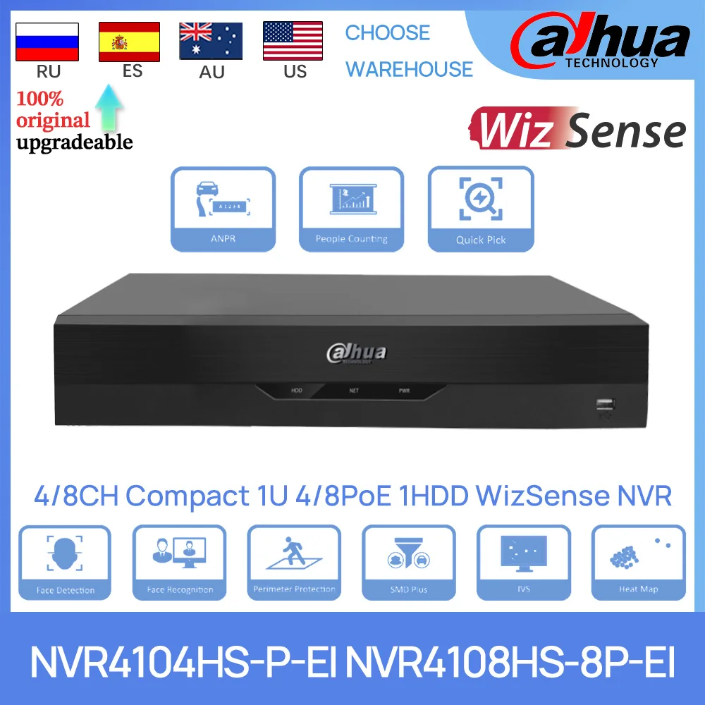 Оригинальный сетевой видеорегистратор Dahua NVR4104HS-P-EI NVR4108HS-8P-EI 4/8CH Compact 1U 4/8PoE 1HDD WizSense