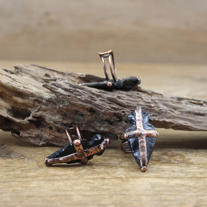 Antique Copper Obsidian Arrow Rings Natural Stone Healing Crystal Adjustable Finger Ring Fashion Jewelry Gift For Her,QC4184