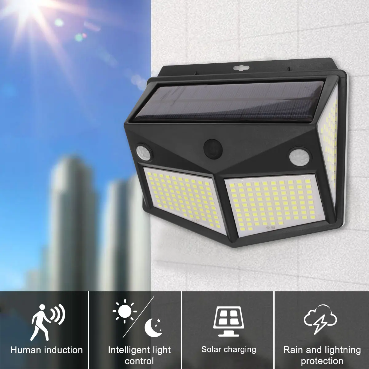 Уличная Светодиодная лампа на солнечной батарее 3 режима с внешним датчиком