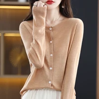 spring and summer all match knitted cardigan womens solid color round neck jacket thin sweater buttoned long sleeved outer top