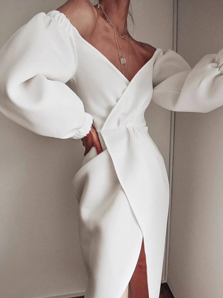 

Женское платье с запахом, с V-образным вырезом и рукавами-фонариками