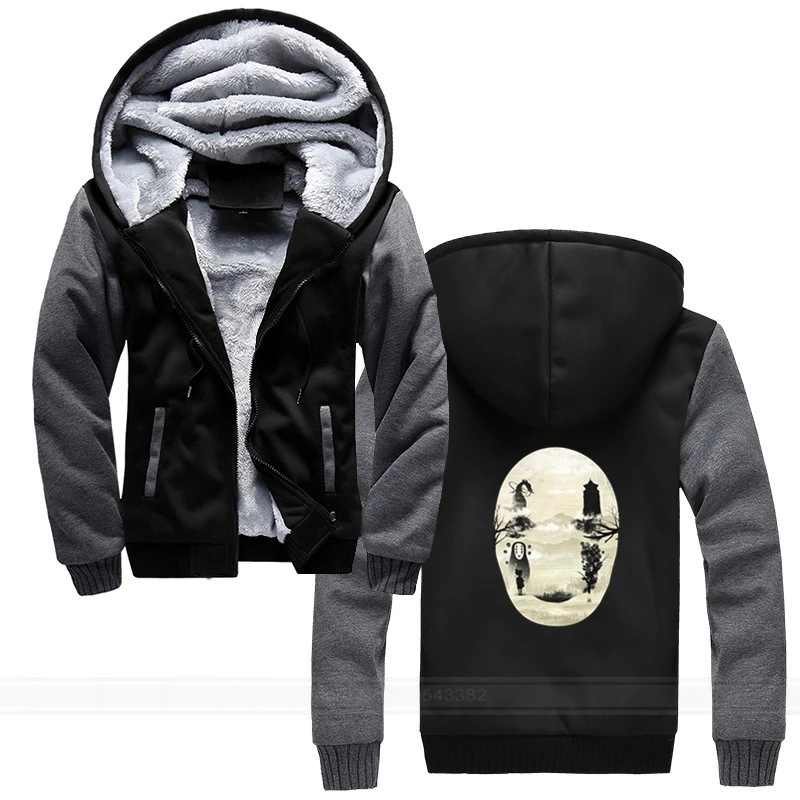 

Miyazaki Hayao Spirited Away No Face hoodies Japanese Anime Funny Poster Men Fashion Thickened Warm Sweatshirts Zipper Hoody