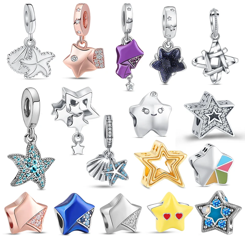 

New Hot Sale 925 Sterling Silver Charms Five-pointed Star Fine Beads Fit Original Pandora Bracelet DIY Making Women Jewelry Gift