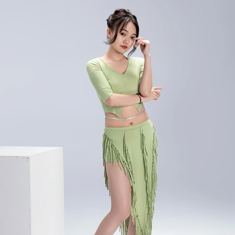 Женский костюм для танца живота тренировок по танцу с коротким рукавом и юбкой