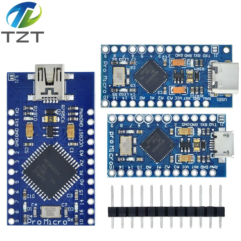 TZT Pro Micro ATmega32U4 5V 16MHz Replace ATmega328 For Arduino Mini With 2 Row Pin Header Leonardo Usb Interface - купить по