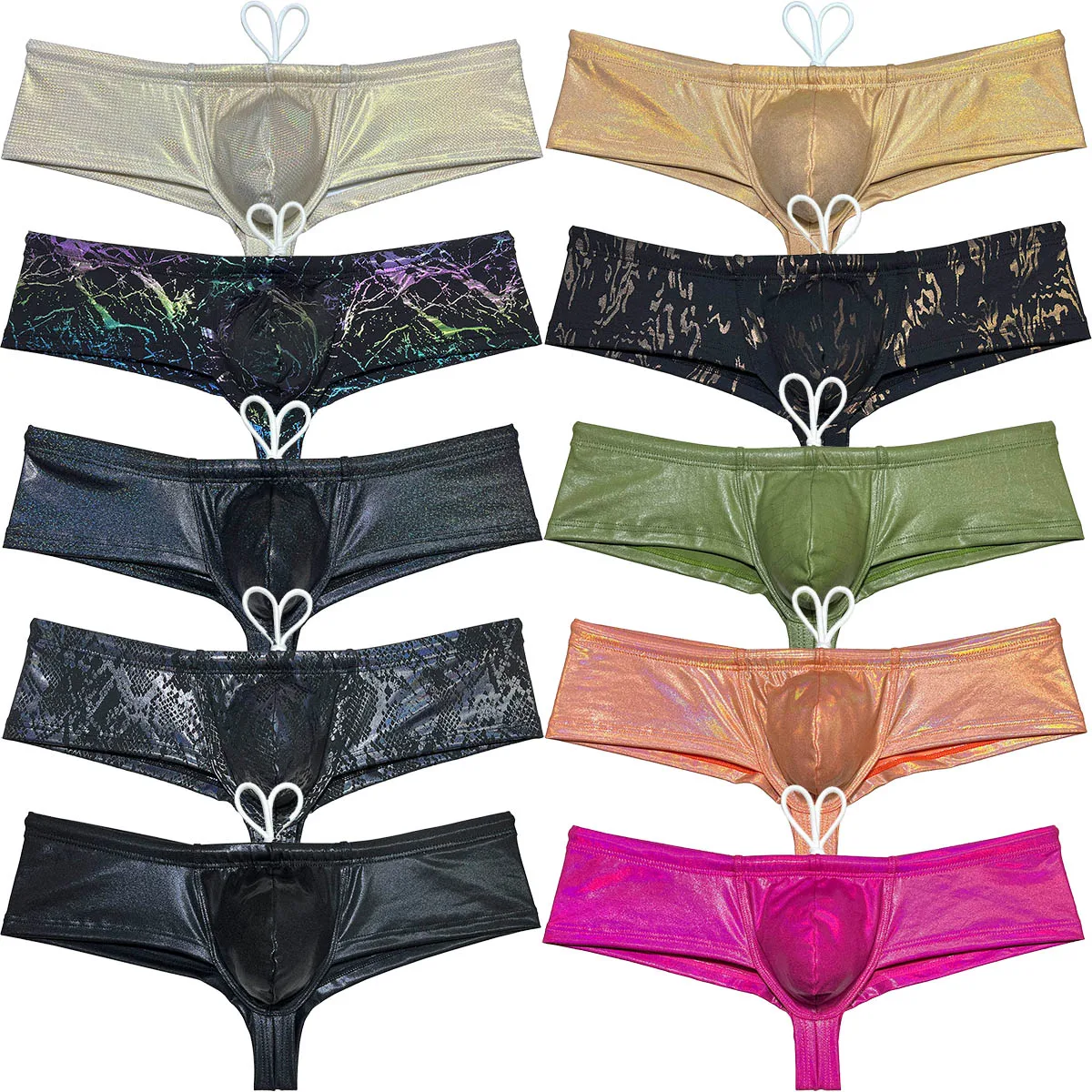 Мужские Блестящие плавки с металлическим блеском бикини на завязках купальник