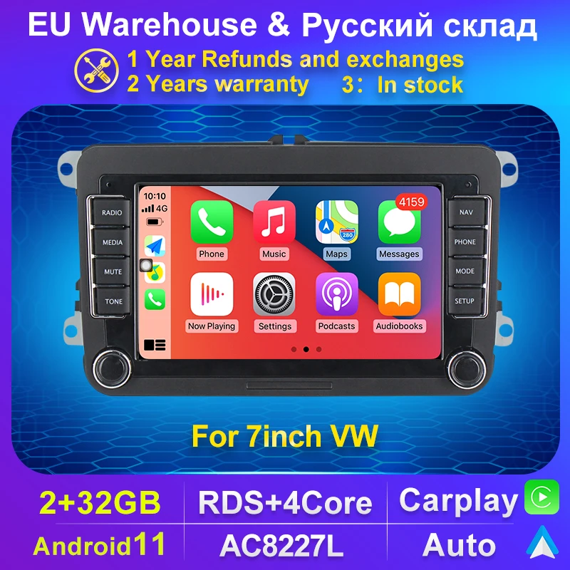 

RDS 2+32GB Android Auto Radio For VW Volkswagen Golf Polo Tiguan Passat skoda Carplay Car Multimedia Player GPS autoradio Stereo