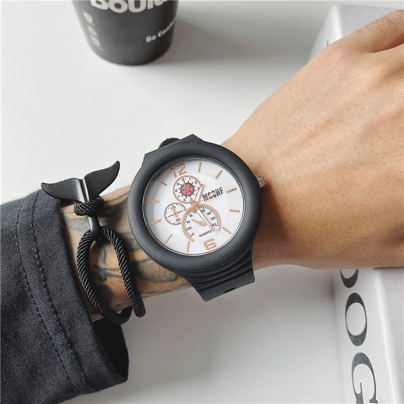 

Fashion Round Quartz Digital Dial Casual Wrist Watches Rubber Strap Fashionable Clock Waterproof Wristwatch for Men