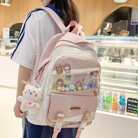 est kawaii outdoor school bag transparent pvc book schoolbag waterproof nylon large multi pocket for girls cute pink mochila bag