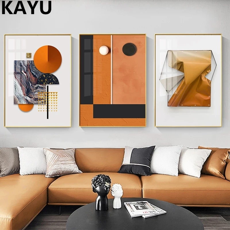 

Оранжевый Мраморный Железный постер на холсте геометрический абстрактный настенный художественный принт Роскошная Современная живопись ...