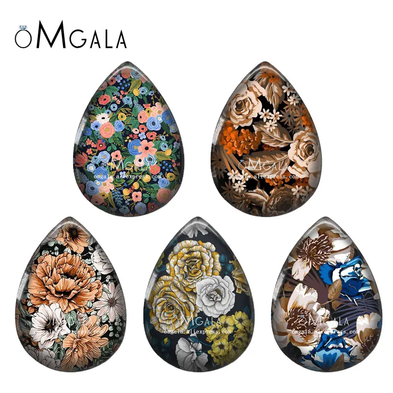 

10pcs Vintage Flowers Art Background Photo Glass cabochon flat back for DIY Earrings Jewelry Making Findings