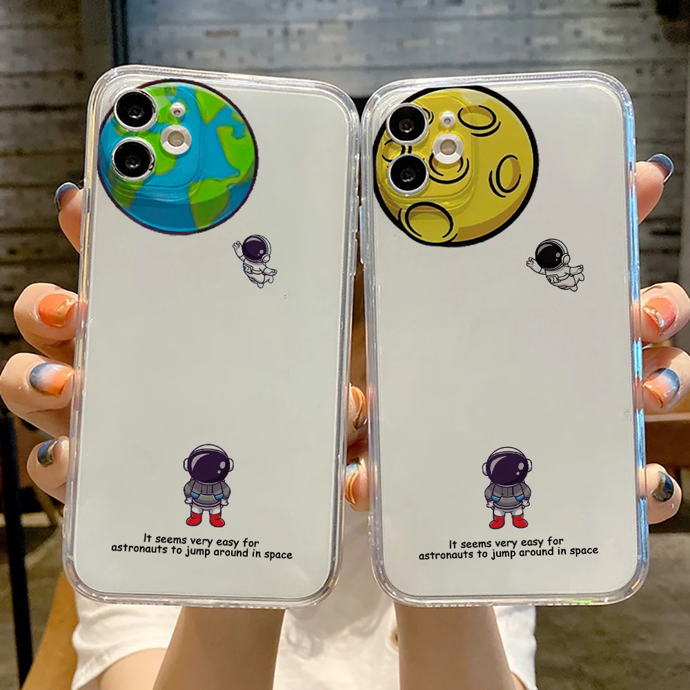 

Cartoon Astronaut Luxury Ultra Thin Clear Phone Case For iPhone 11 12 13 Pro Max 12 13 Mini X XS XR Max SE 5 6 6s 7 8 Plus Soft