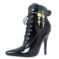 women 12cm super high heel pumps lace up pu leather lockable padlock ladies sexy fetish shoes