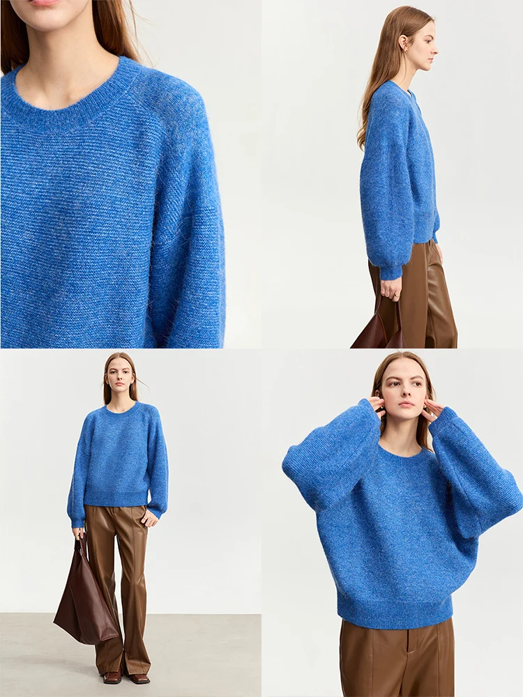 Женский Теплый джемпер с круглым вырезом и рукавами-фонариками