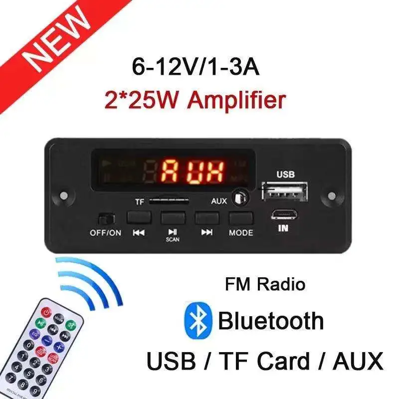 

NEW Handsfree 2*25W Amplifier Wireless Bluetooth 12V MP3 WMA Decoder Board Car Audio USB TF FM Radio Module with Remote Control