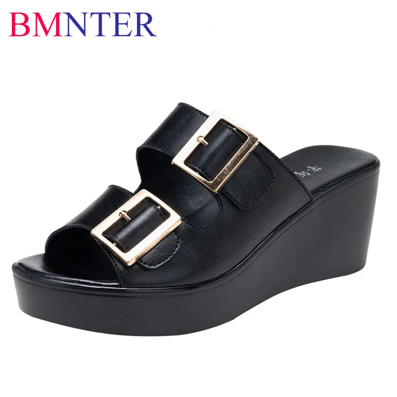 

Size 32-43 Women Sandals Genuine Leather Buckle Strap Chunky Heels Platform Shoes For Women 2023 Low Heel Sandalias