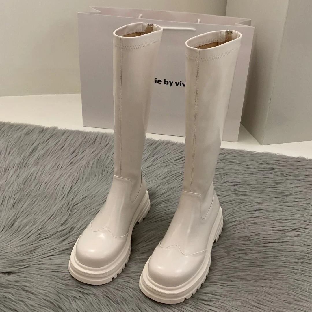 

2023 New Women Long Boots Ladies Autumn PU Leather Zip Knight Block Heel Knee High Boots Female Fashion Comfort Non Slip Shoes
