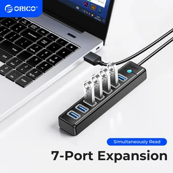 ORICO 고속 전송 C 타입 USB 3.0 허브, 7 포트 분배기, 노트북 확장, 컴퓨터 액세서리