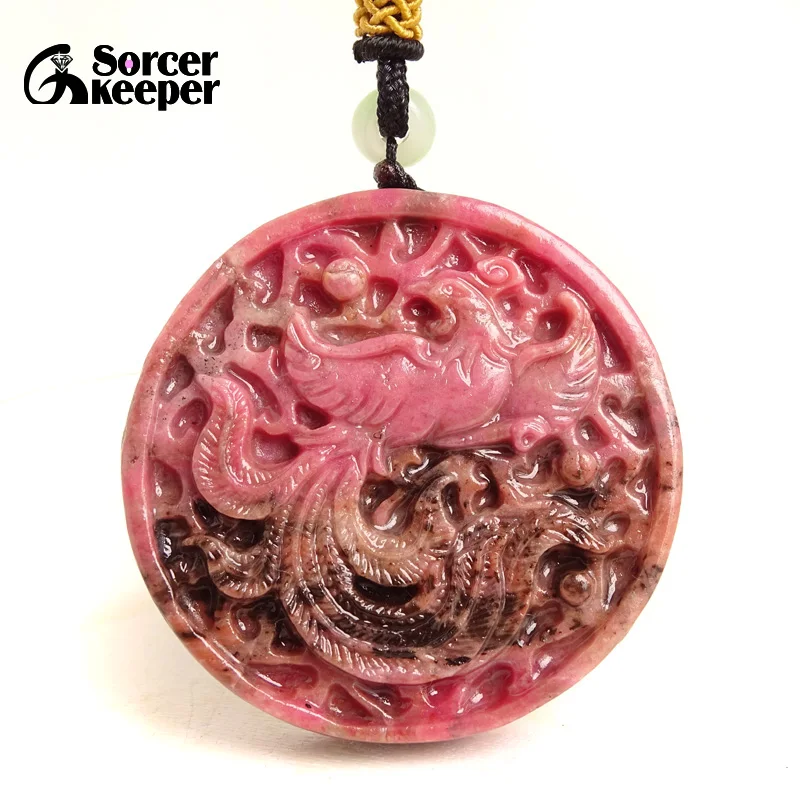 

Нефритовое ожерелье из родонита Феникс, подвеска, ювелирные изделия, модные аксессуары, амулет на удачу, подарки для женщин и мужчин, цепочк...