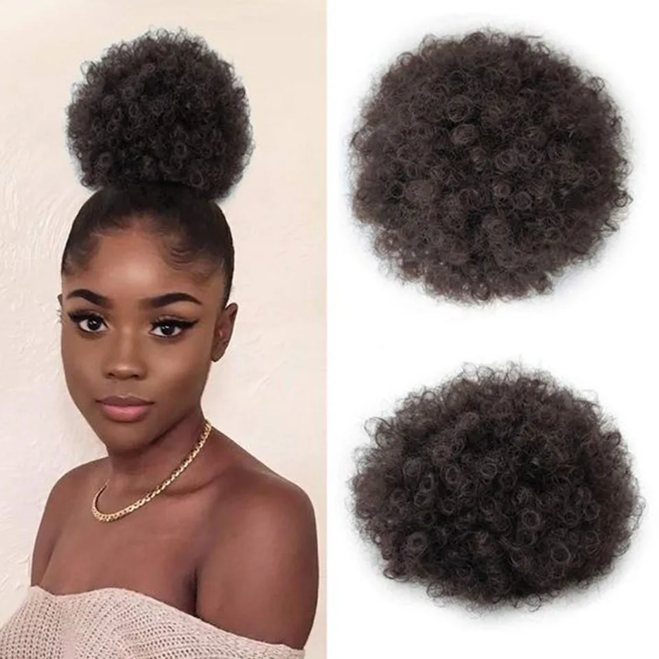 

Puff Afro Curly Ponytail Short Afro Bun Chignon Hairpiece For Women Drawstring Ponytail Kinky Dome Updo Clip Hair Extensions