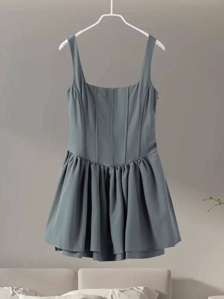 Элегантное мини-платье на бретельках женское сексуальное тонкое пышное платье с