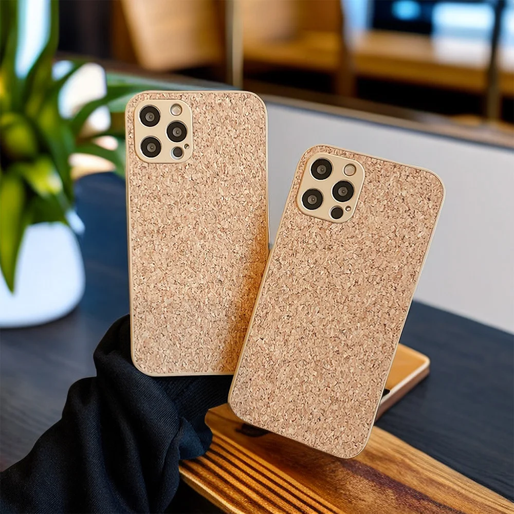 

Wood Grain Label Phone Case For iPhone 13 12 11 Pro Max XR X XS 14 7 8 Plus Soft Cork Fiber Cooling Shockproof Breathable Cover