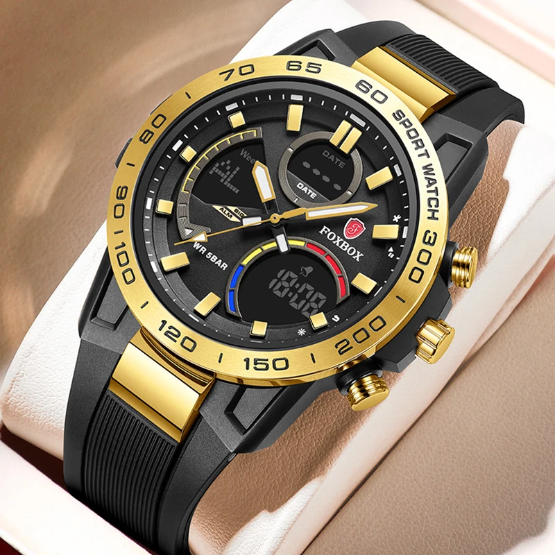Часы FOXBOX Мужские кварцевые модные водонепроницаемые цифровые в стиле милитари с