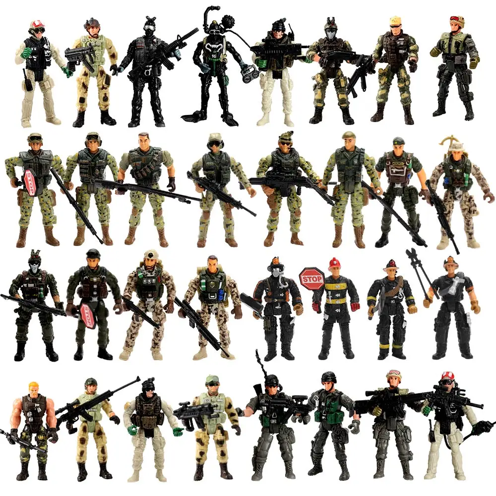 Army Men Toy Soldier Military 1/18 Us Special Force Elite Swat Team Firefighter 4 Inch Firemen Boy's Gift