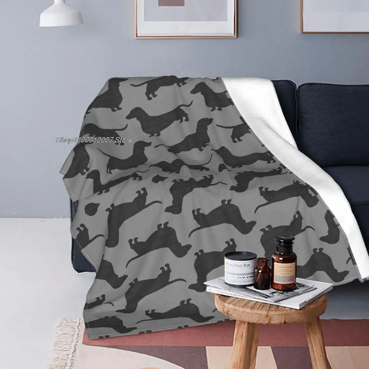 

Dachshund Dog Silhouette Blanket Fleece Spring/Autumn Wiener Sausage Doxie Lightweight Thin Throw Blankets for Sofa Car Bed