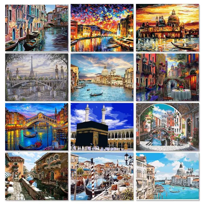 

GATYZTORY City Landscape Oil Painting By Numbers Kits Drawing Canvas HandPainted Gift Pictures Venice Scenery Home Decor