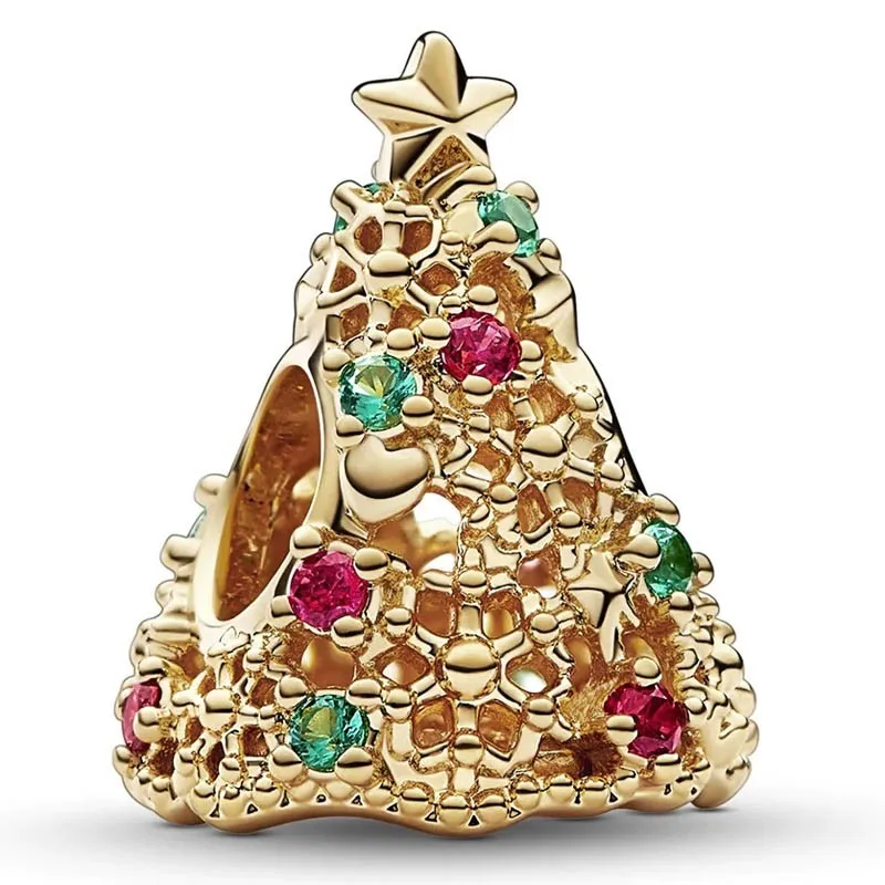 

Authentic 925 Sterling Silver Moments Gold Glitter Christmas Tree Bead Charm Fit Women Pandora Bracelet & Necklace Jewelry