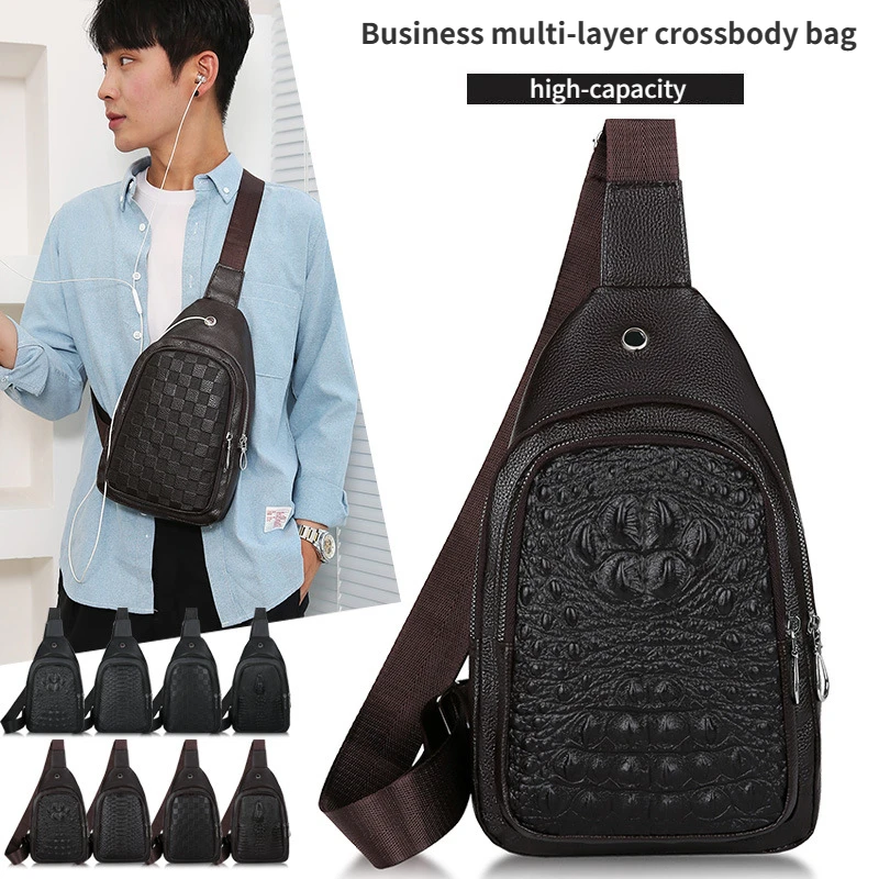 2023 New Men's Shoulder Bag PU Leather Crossbody Bag Outdoor Waterproof Fashion Shoulder Bag Large Capacity Men's Chest Bag