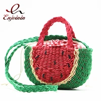 cute watermelon design straw women purses and handbags holiday womens shoulder bag fashion fruit shape beach bag vacation totes