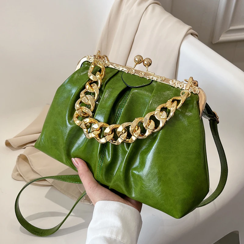 

LEFTSIDE, толстая цепь, плиссированная сумка через плечо, 2022, зимняя женская дизайнерская сумка из мягкой искусственной кожи, роскошная брендовая сумка на плечо