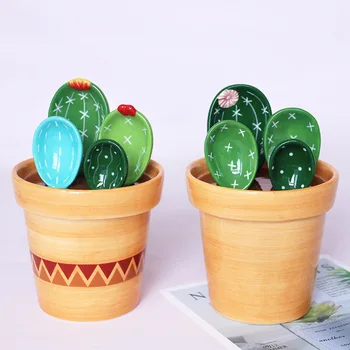 Creative Cactus Ceramic Measuring Cups And Spoon Baking Scale Measuring Spoon Household Kitchen Salt Sugar Spoon Tableware For 1
