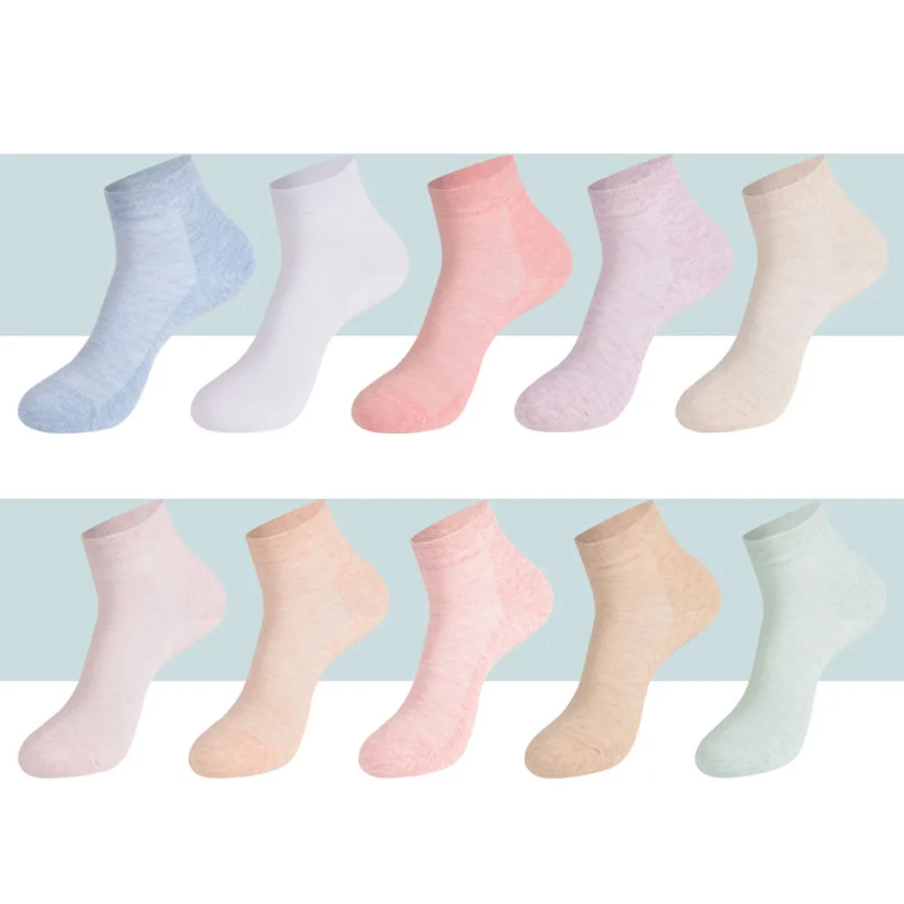 10pcs=5pairs Women's Socks Breathable Cotton Socks Solid Color Casual Socks Spring Summer Fashion Sport Running Female Socks