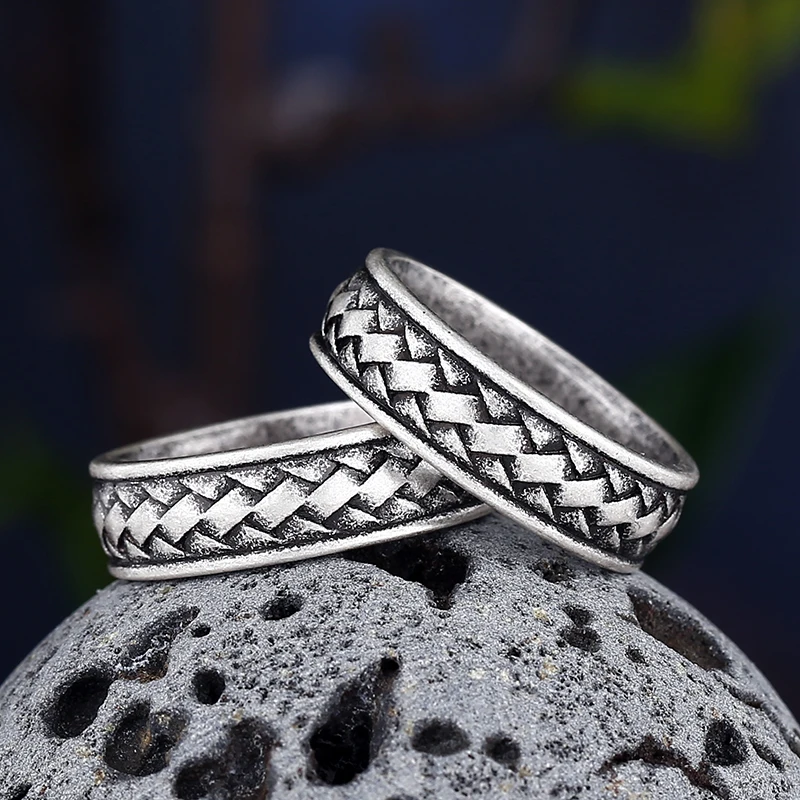 Модные Таиландские винтажные плетеные ретро кольца из нержавеющей стали для