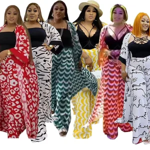 Two Piece Abaya Pants Sets Clothes African Dresses for Women 2021 Summer Long Dress Suits Muslim Eid Mubarak Kaftan Abaya Kimono