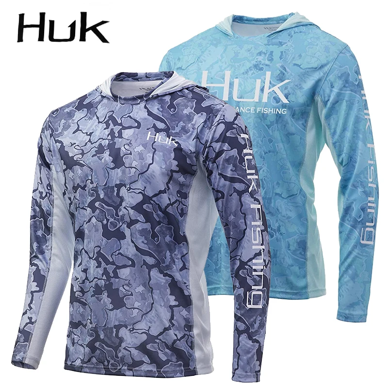 

NEW HUK Hooded Fishing Shirt Long Sleeve Uv Protection Man Outdoor Summer Camouflage Moisture Wicking Jersey Fishing Apparel