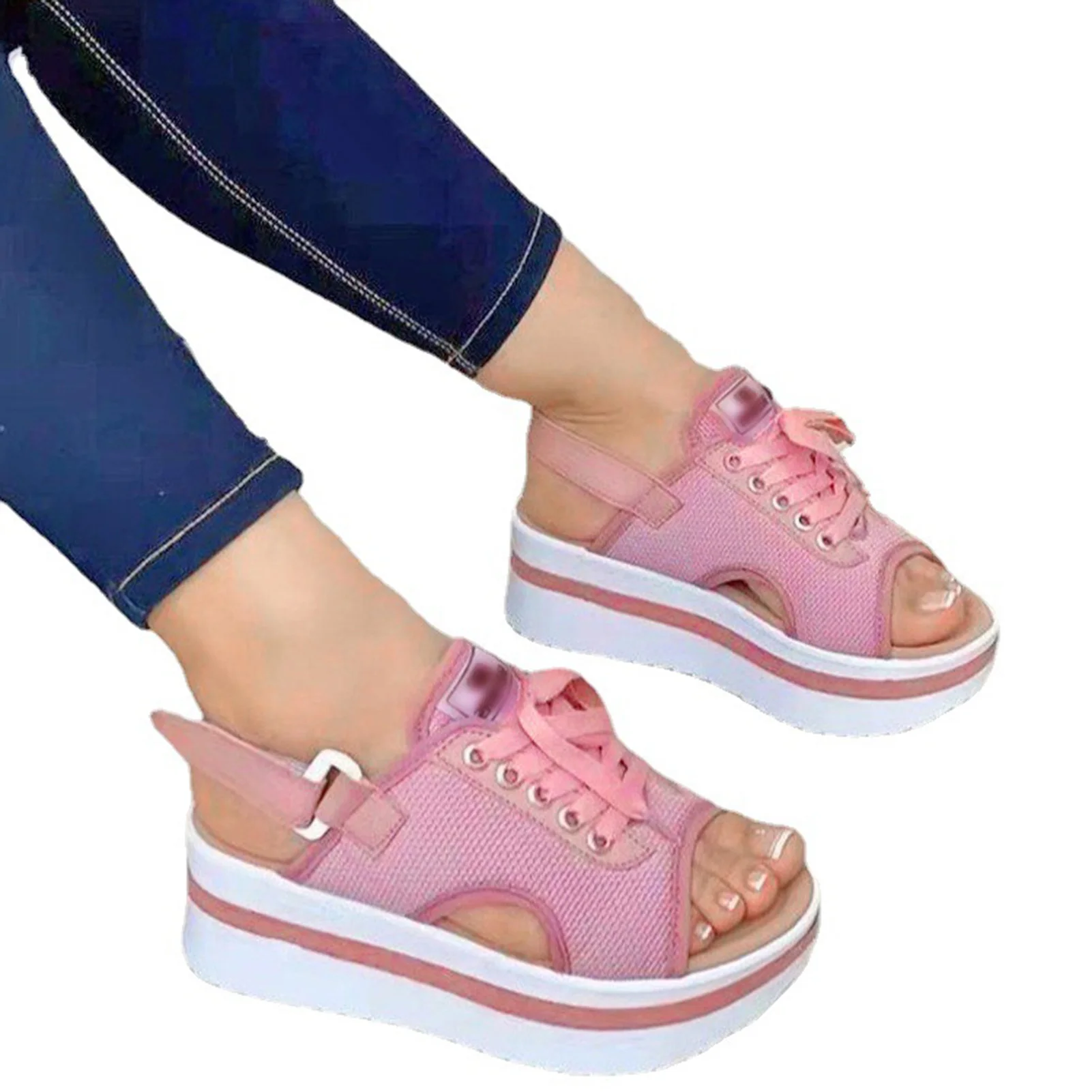 

Сандалии женские на платформе и высоком блочном каблуке, повседневные Босоножки с открытым носком, подарок на Рождество, день рождения, нов...