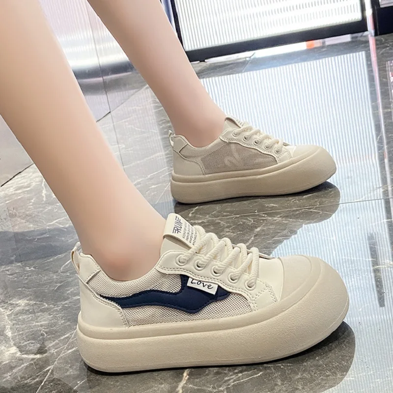 Attractive Round Toe Mesh Sneakers Girls Casual Thick Bottom Skateboard Shoes School Student Vulcan Trainers Womens Stylish Shoe