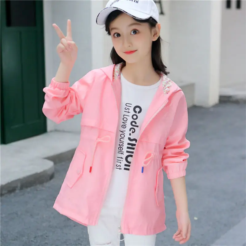 New Girls Autumn Trench Coat Top Fall Clothes for Kids 2 to 12 Years Old Spring Hooded Windbreaker Toddler 3 4 5 6 7 Outerwear