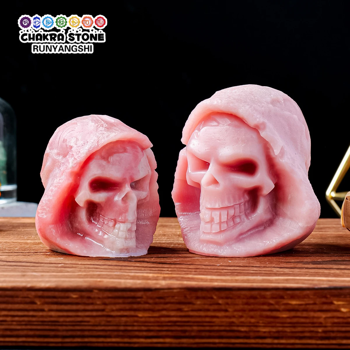 Природные драгоценные камни череп Хрустальный розовый опал ручная резьба