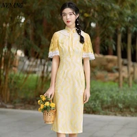 nvnang chinese cheongsam elegant fashion fairy fan young new delicate lace embroidered maiden shopping casual dress