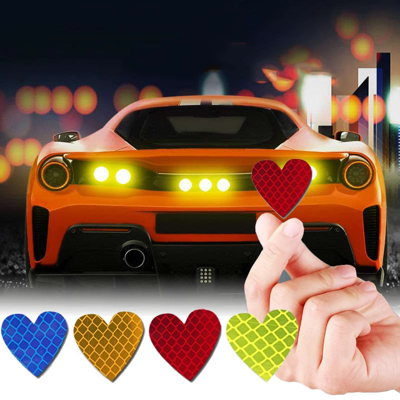 

12PCS Heart Shape Auto Exterior Universal Safety Warning Mark Reflective Tape Motorcycle Bike Reflective Car Stickers Accessorie