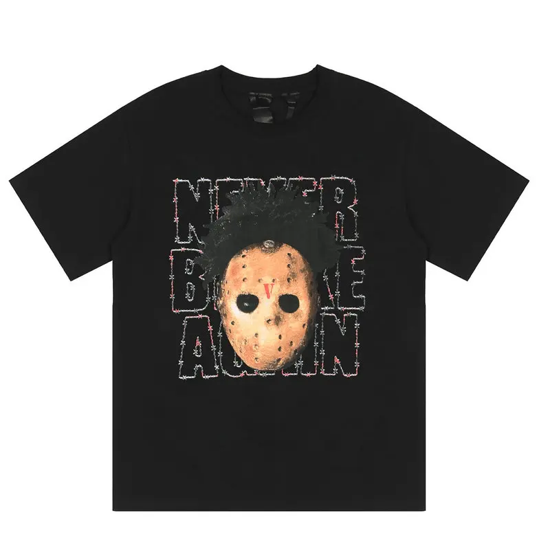 

VLONE 2022 Men's Summer T Shirts 100% Cotton Stars Alien Masks Big V Print Streetwear Women's T Shirts Harajuku Hip Hop T Shirts